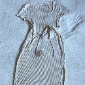 Topshop Cream Ribbed Midi Dress